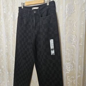 SO Dark Checkered High Rise Straight Jeans